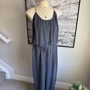 UNSUBSCRIBED Silk Jumpsuit Wide Leg Culotte‎ Tie Shoulder Charcoal Gray XL